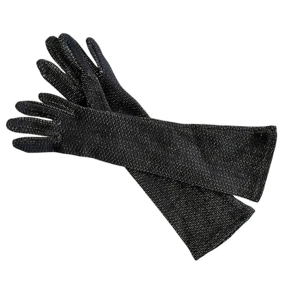Vintage Sparkling Silver Black Long Forearm Gloves - Size S